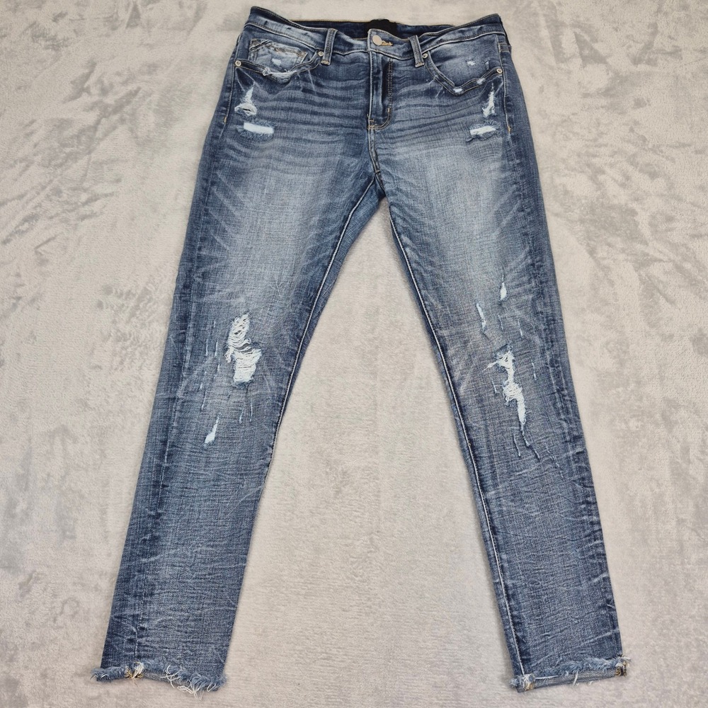 Buckle Black Fit No 53 Ankle Skinny Jeans Blue Distressed Frayed Hem 31 (32)